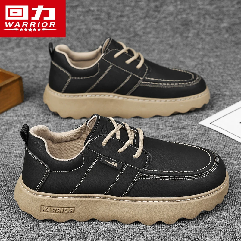 回力男鞋2024秋季新款复古厚底休闲板鞋男士皮面防水上班工作鞋子
