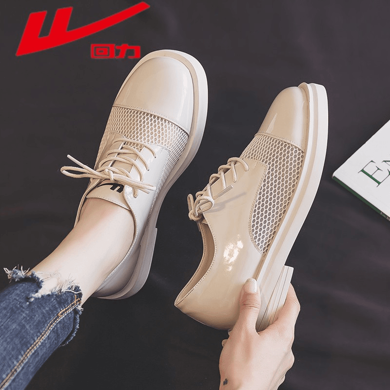 回力单鞋女2023夏新款软底透气小皮鞋女士平底鞋职业女鞋轻便舒适