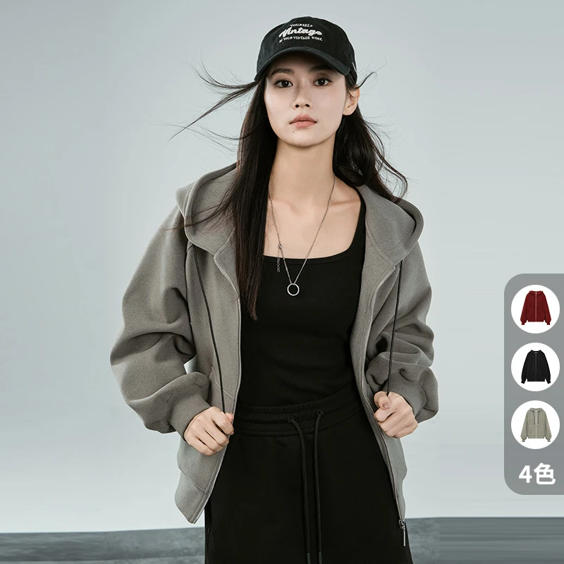 美洋MEIYANG【硬核防风系列】黑糖戚风卫衣 蓄热锁温毛呢短款外套