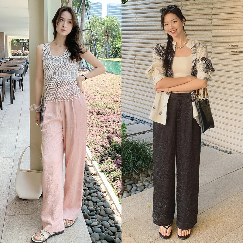 【现货】美洋MEIYANG 桃金娘休闲裤 仿醋酸缎肌理直筒阔腿裤