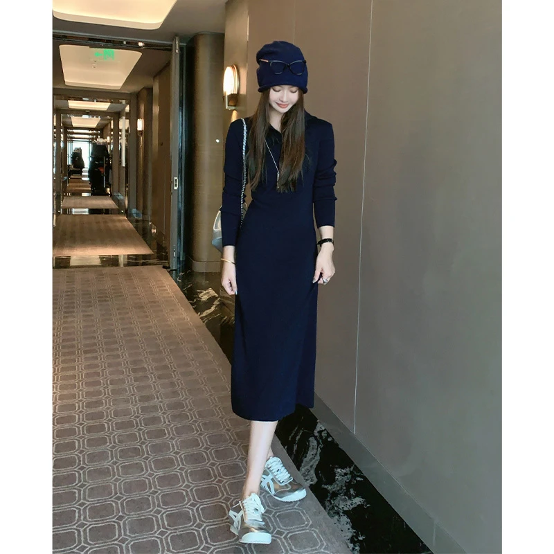 【新品】美洋MEIYANG 剪影连衣裙48支可机洗绵羊毛显瘦连帽针织长裙