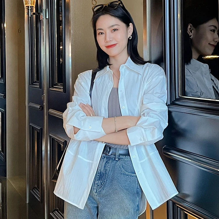 美洋MEIYANG 白枝木白色衬衫素雅立体肌理感韩版时尚春夏长袖衬衣