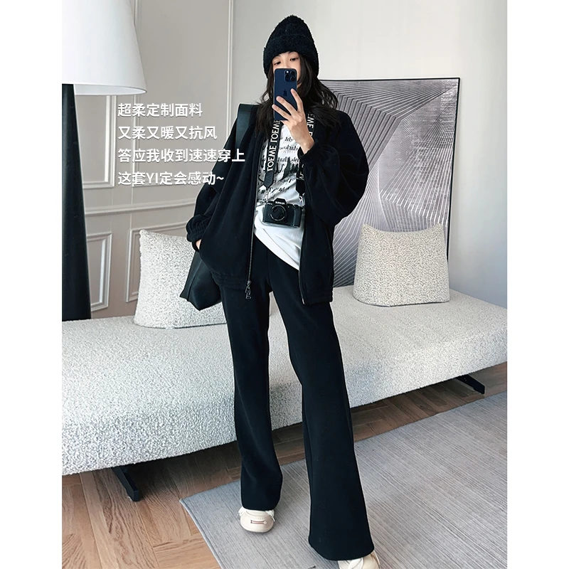 A美洋MEIYANG 小壁炉休闲裤 双层复合奥粒绒|高腰微喇长裤时尚