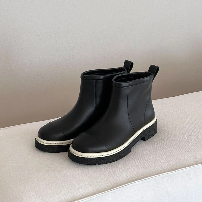 美洋MEIYANG 积木塔短靴 越穿越爱！雾面撞色裁片拼接切尔西靴时尚