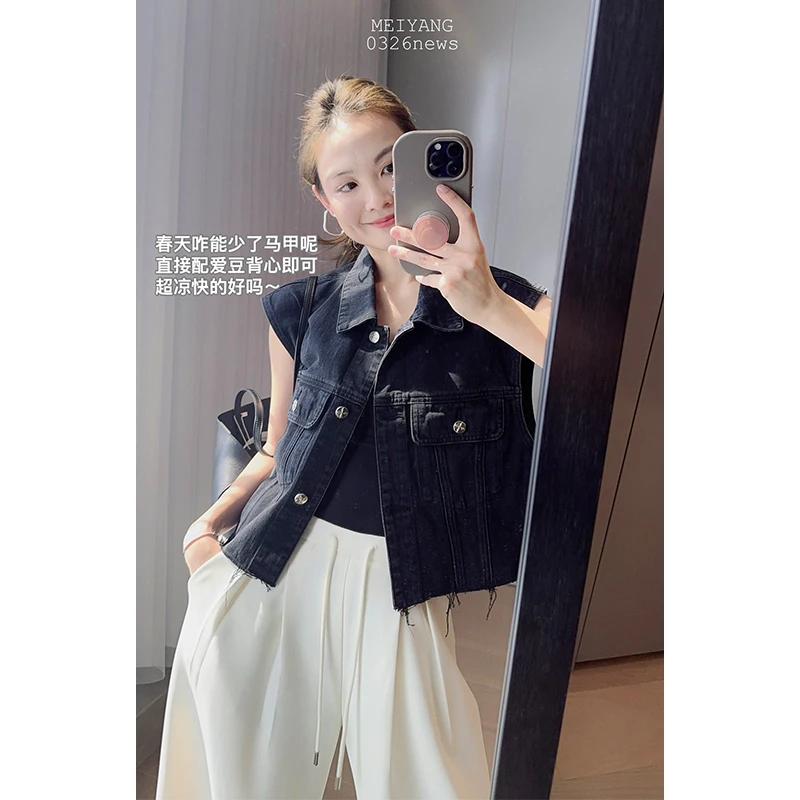 美洋MEIYANG 南岸艺术家牛仔马夹 ALL BLACK~帅气休闲坎肩马甲