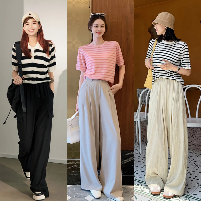 美洋MEIYANG莓果千层条纹衫休闲海魂衫气质短袖T恤垂感夏季