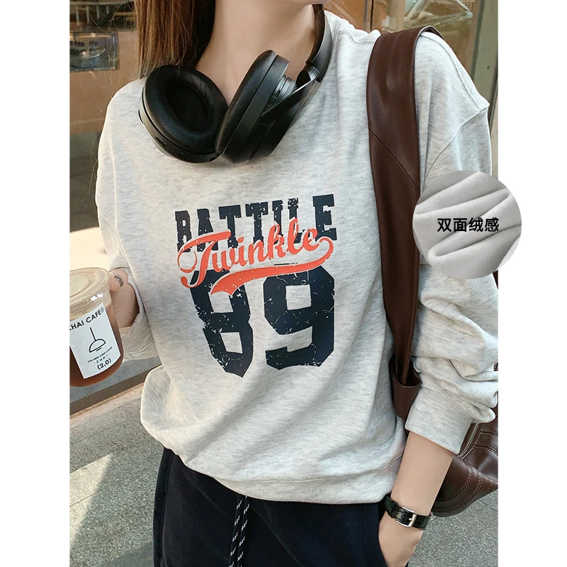 美洋MEIYANG 89号卫衣 美式街头双面绒感保暖印花磨破圆领上衣