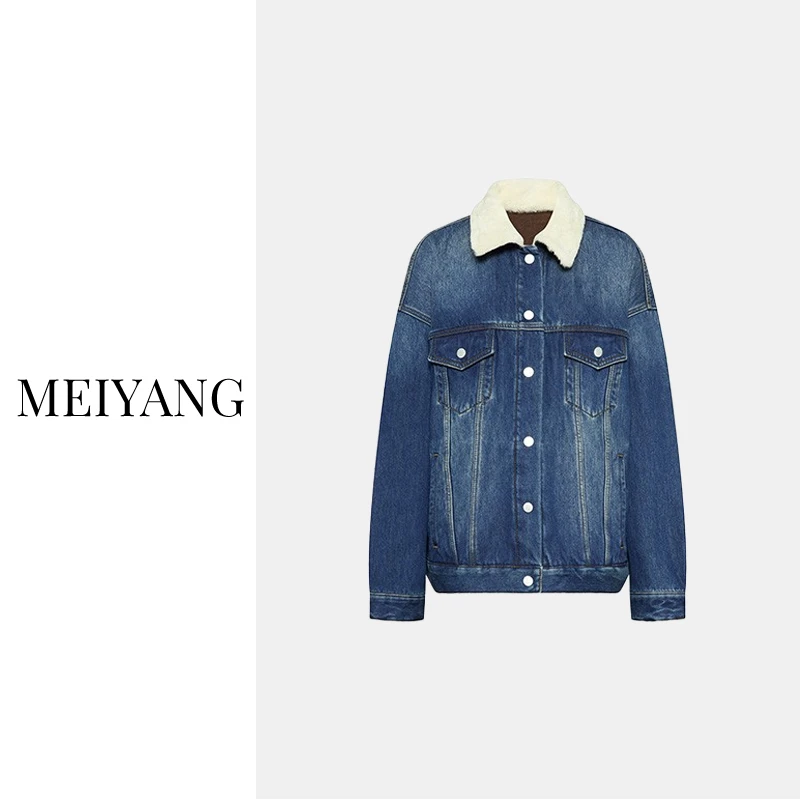 【现货】美洋MEIYANG 麦克斯牛仔外套 撞色毛领加绒短款夹克秋冬
