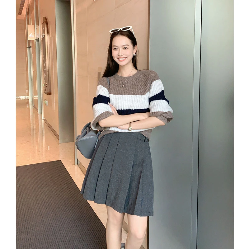 美洋MEIYANG 课代表半身裙 减龄神器~miu系学院风腰带百褶短裙