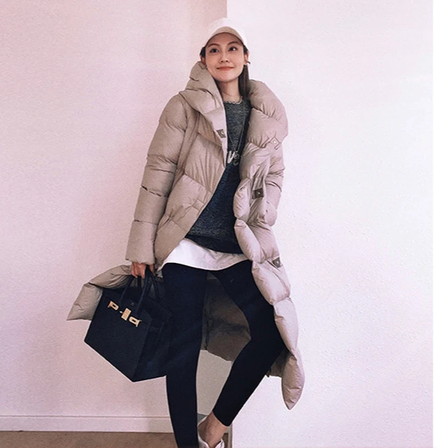 美洋MEIYANG【现货】 暖洋洋鹅绒服时尚连帽加厚保暖中长款羽绒服