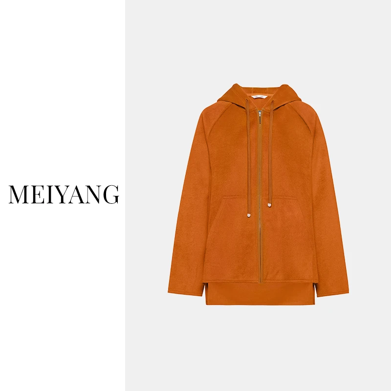 【现货】美洋MEIYANG 珊瑚橙卫衣 连帽宽松大口袋直筒短款外套长袖