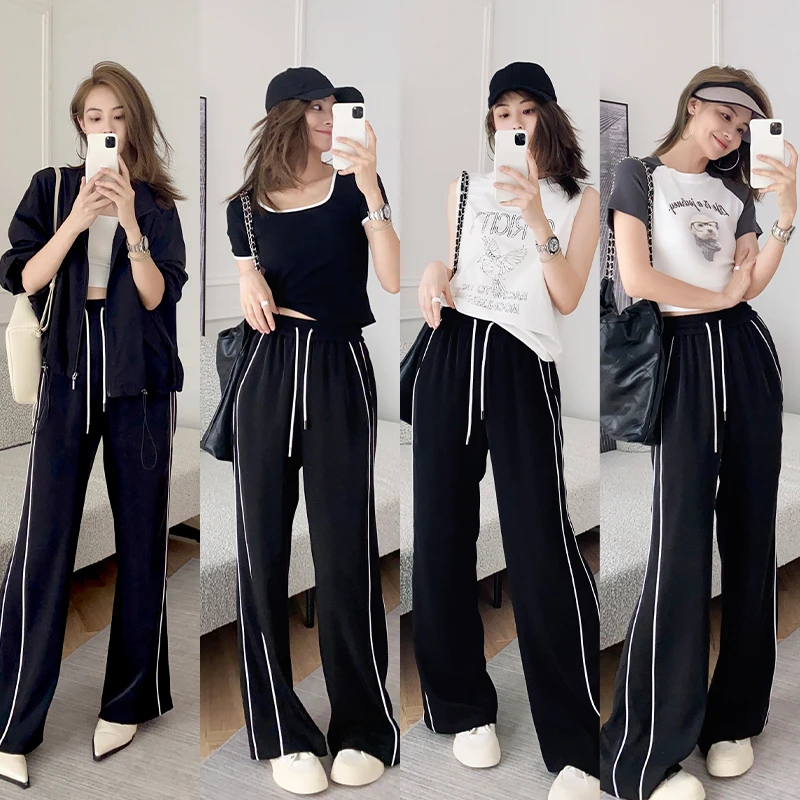 美洋MEIYANG【特卖捡漏】创造营休闲裤高腰时尚休闲裤条纹直筒裤