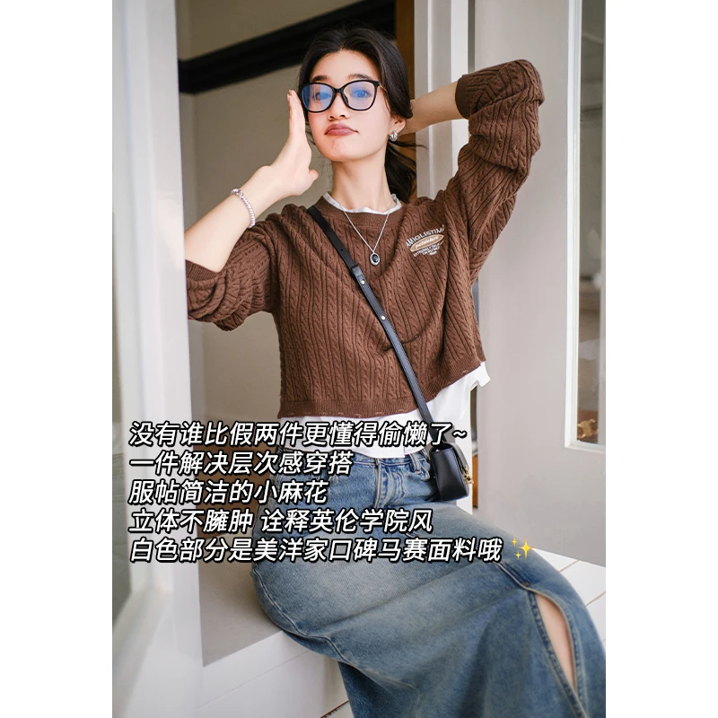 美洋MEIYANG 冻顶乌龙针织衫羊毛麻花X黑技术速干复古刺绣假两件