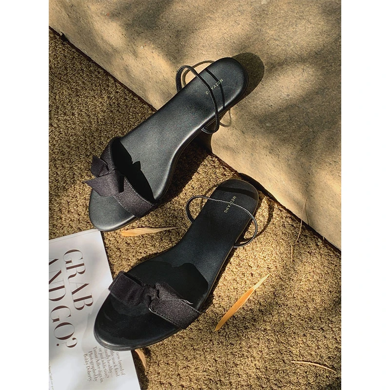 【现货】美洋MEIYANG 蝴蝶凉鞋 甜美浪漫一字带平底拖鞋/懒人一脚蹬