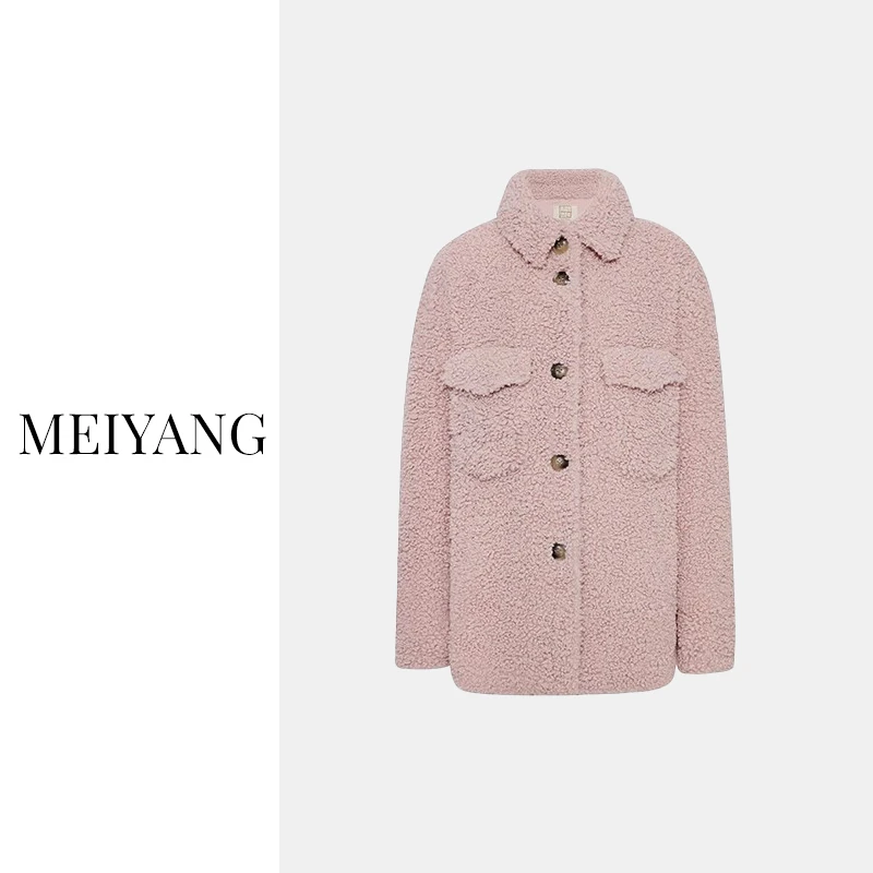 【现货】美洋MEIYANG 秋冬羊羔绒时尚抹茶蜜桃长袖保暖毛绒外套加绒