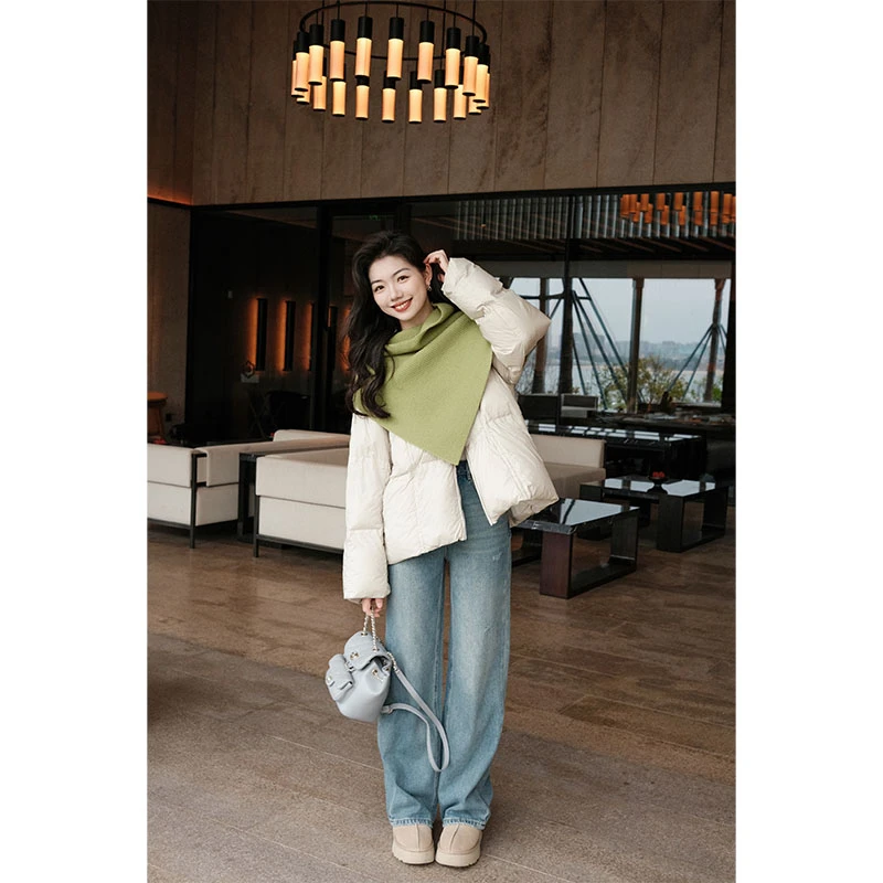 美洋MEIYANG【现货】豆绿鹅绒服 100+防泼水新中式清新立领羽绒服
