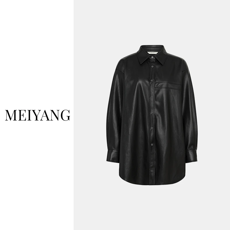 【美洋专属】美洋MEIYANG布莱克翻领皮夹克一手长长款春季衬衫外套