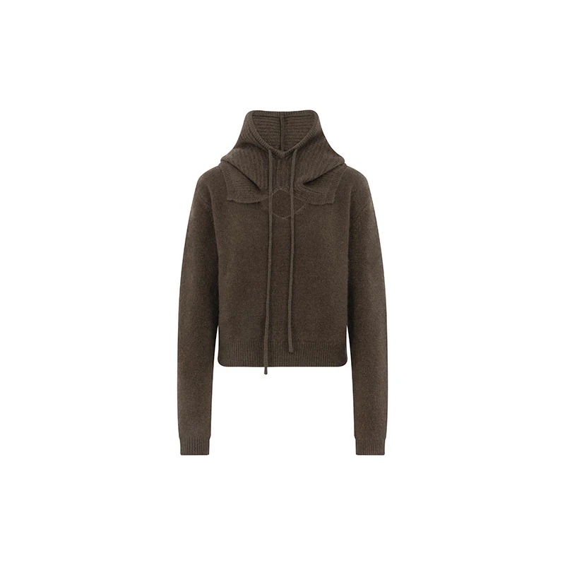 美洋MEIYANG杜松毛衣可拆卸连帽围脖~V领休闲长袖短款上衣春秋