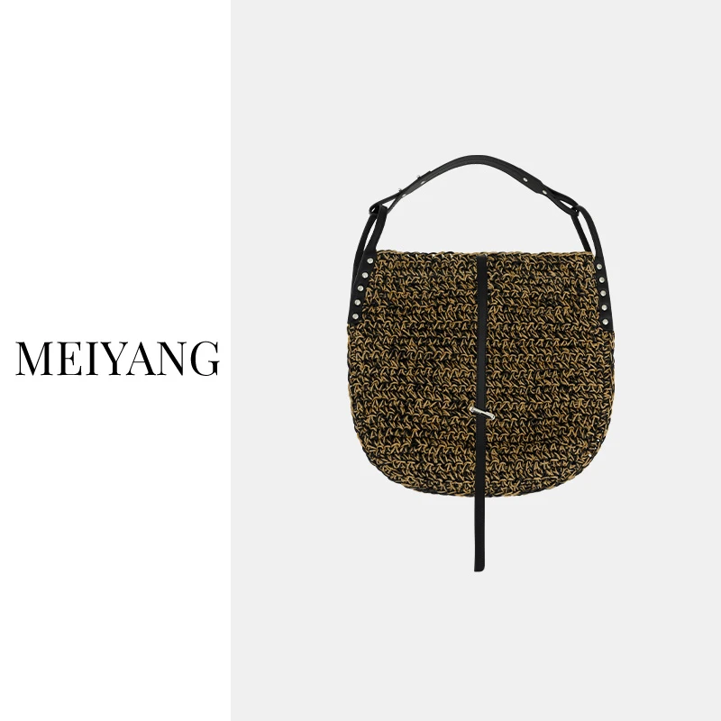 【特卖捡漏】美洋MEIYANG 拉菲草编织包 手工牛皮拼接|单肩托特包