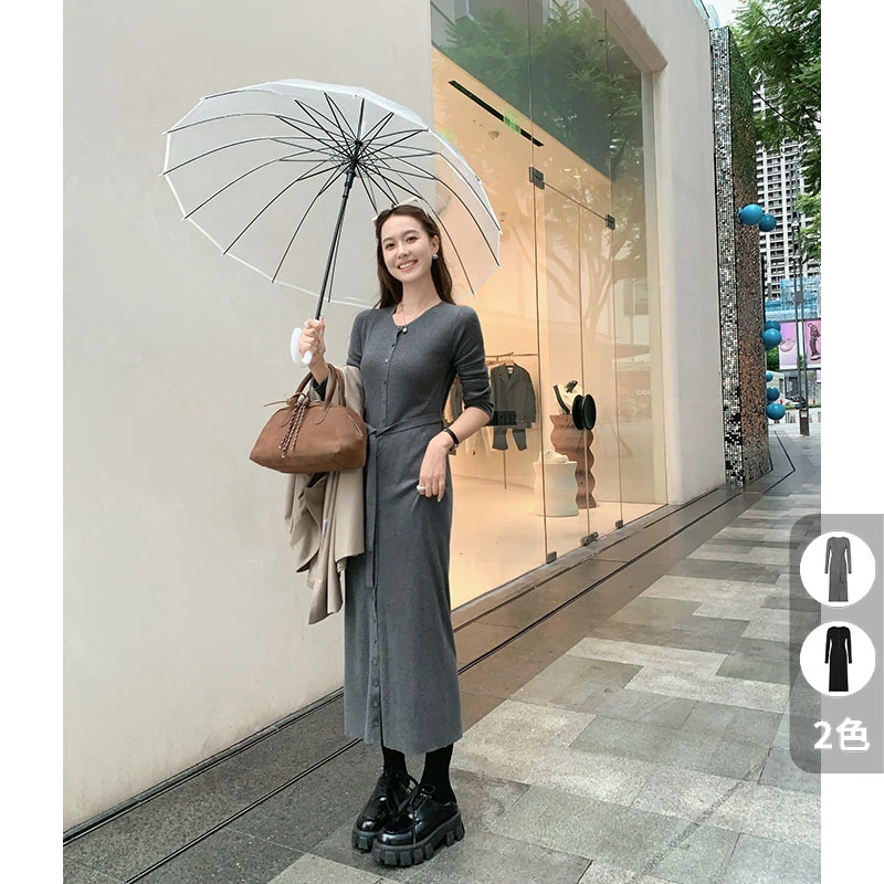 美洋MEIYANG 小排扣连衣裙 莱赛尔羊绒混纺|纸片人装饰扣针织裙