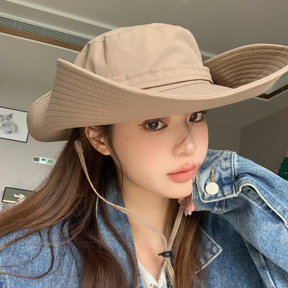 finestate大帽檐户外登山帽女遮阳帽韩版防晒渔夫帽时尚休闲透气