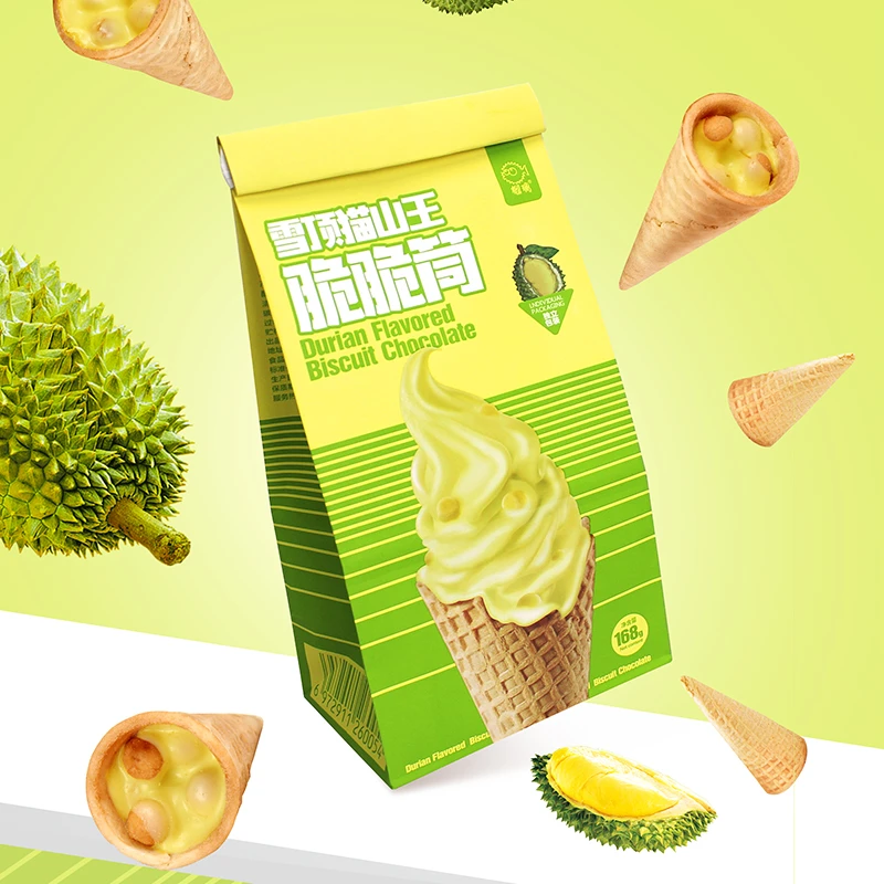 雪顶猫山王榴莲脆脆筒解馋小零食