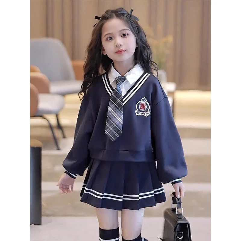 女童JK套装春秋2025新款儿童学院风春装女孩假两件上衣短裙两件套