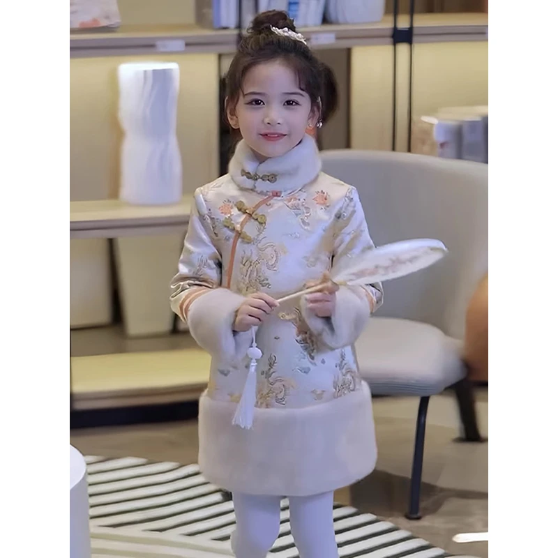 【加厚保暖】女童夹棉旗袍裙秋冬装2025新款儿童中式国风女孩汉服裙