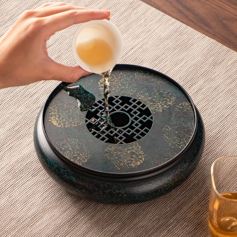 创意烤漆铁壶承家用茶渣缸客厅大容量干泡茶台办公储水茶托盘