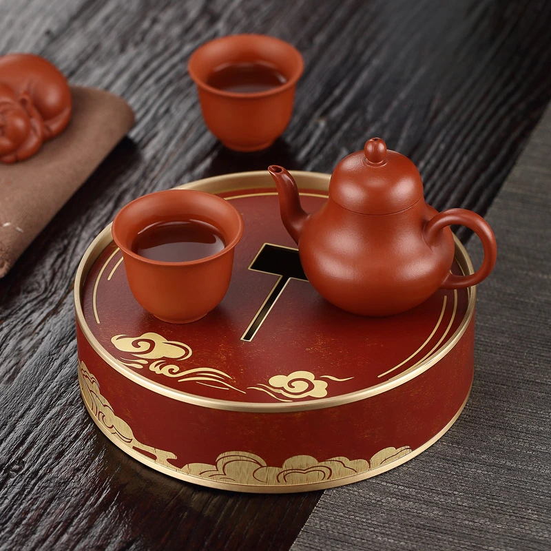 纯黄铜小茶盘储水功夫茶具金属沥水干泡茶台茶托茶承壶承
