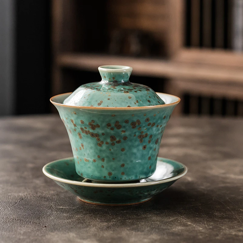 钧窑三才盖碗茶杯盖子底托陶瓷家用功夫茶具配件单个泡茶碗不烫手