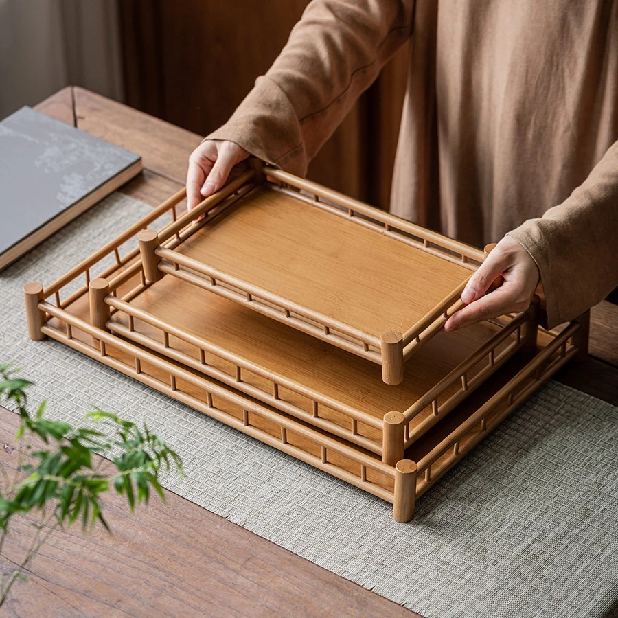 中式茶点盘家用收纳架高档架子复古茶盘便携式茶具配件竹制托盘