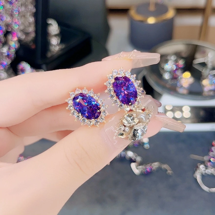 铜合金锆石耳饰 790紫色锆石耳扣