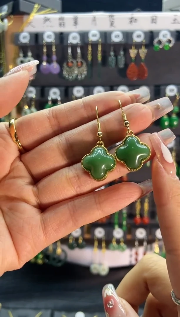 【闪购商品】和田玉耳饰银S925镶嵌013