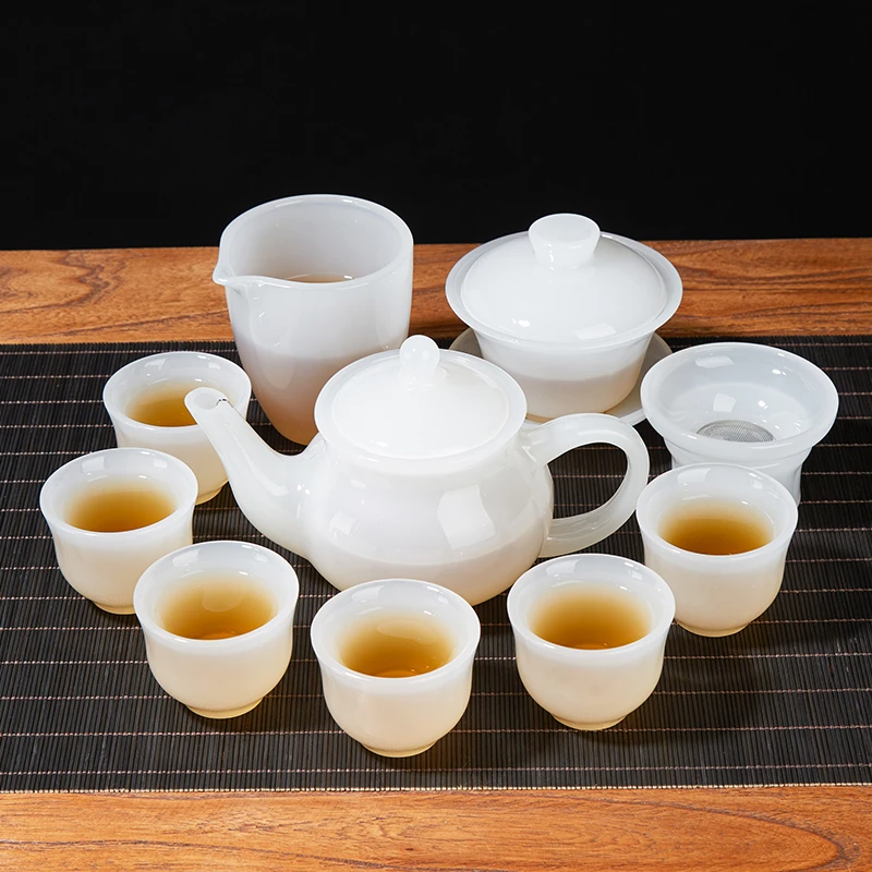 琉璃茶具套装简约家用办公室茶壶盖碗茶杯带过滤整套组合泡茶套组