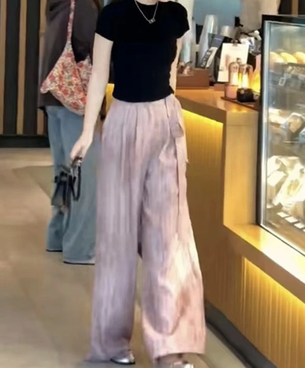 2024夏季新款黑色简约修身阔腿洋气女装