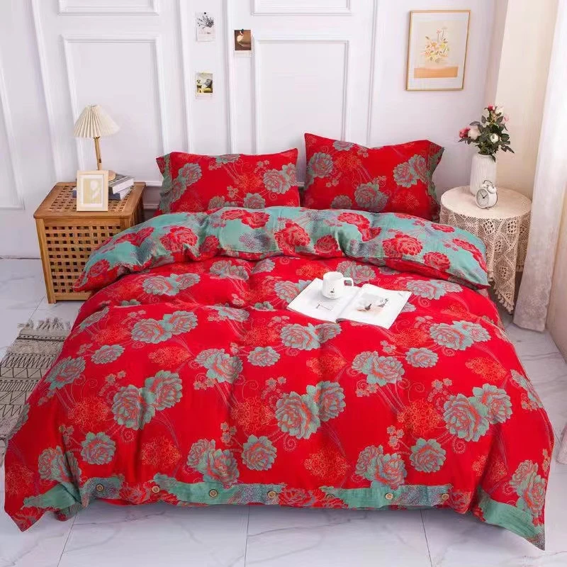 Kiki【花开富贵】纽扣款双层纱A类全棉色织提花面料