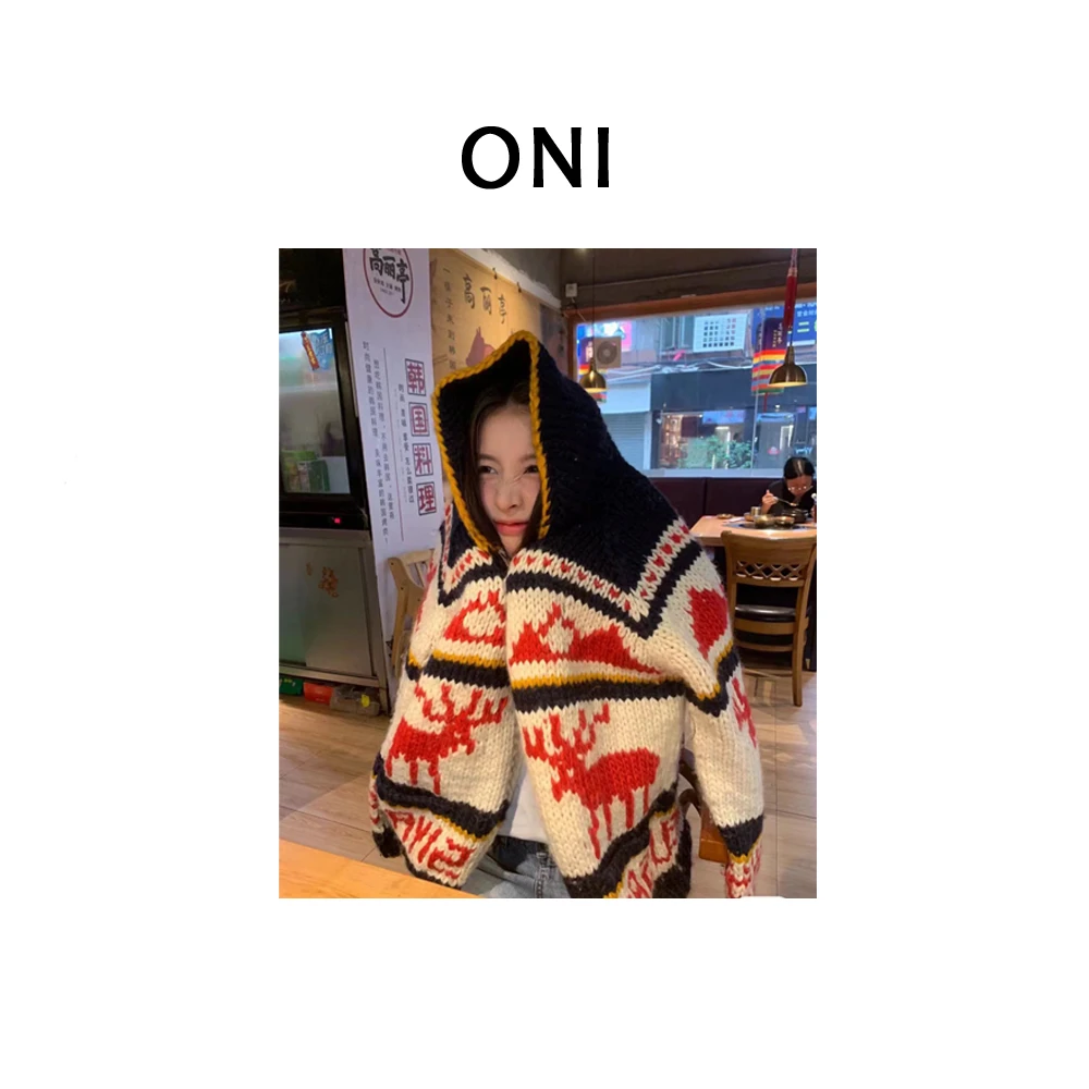 OUNI “ 芙拉特乐曲 “ siya*~ 超重工厚实圣诞麋鹿毛衣外套女