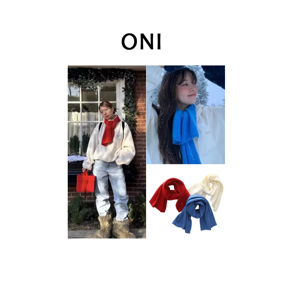 OUNI “ 冬日焦点 “ 八NAI*~氛围感字母小标羊毛针织围脖-