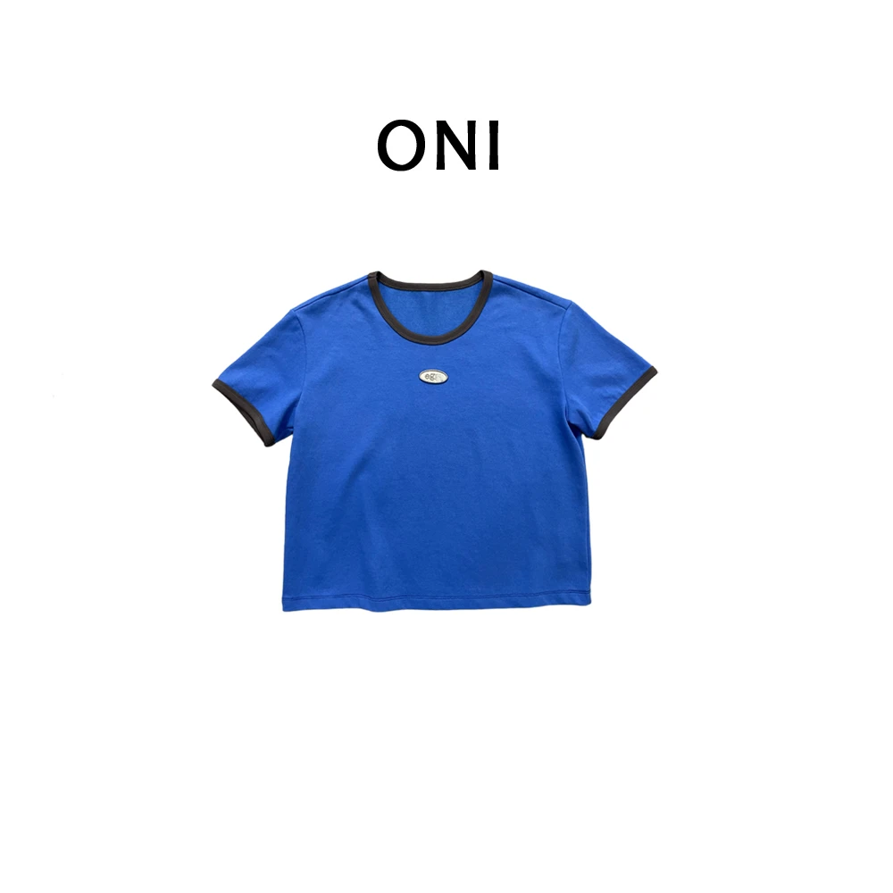 OUNI “ 夏眠昼岛 “ 蛋家~撞色贴标百搭短袖T恤女-