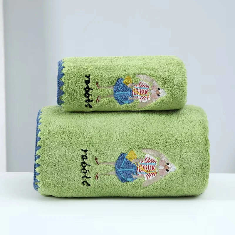 【星爱家】高端刺绣毛巾+浴巾彼得兔套装-绿色