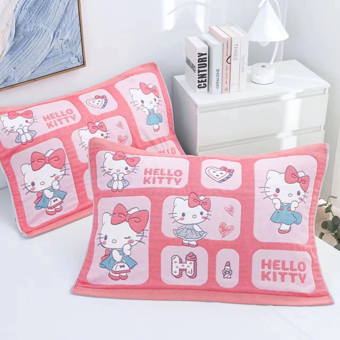 【星爱家】三丽鸥正版授权100棉八层纱提花枕巾（名媛KT猫）