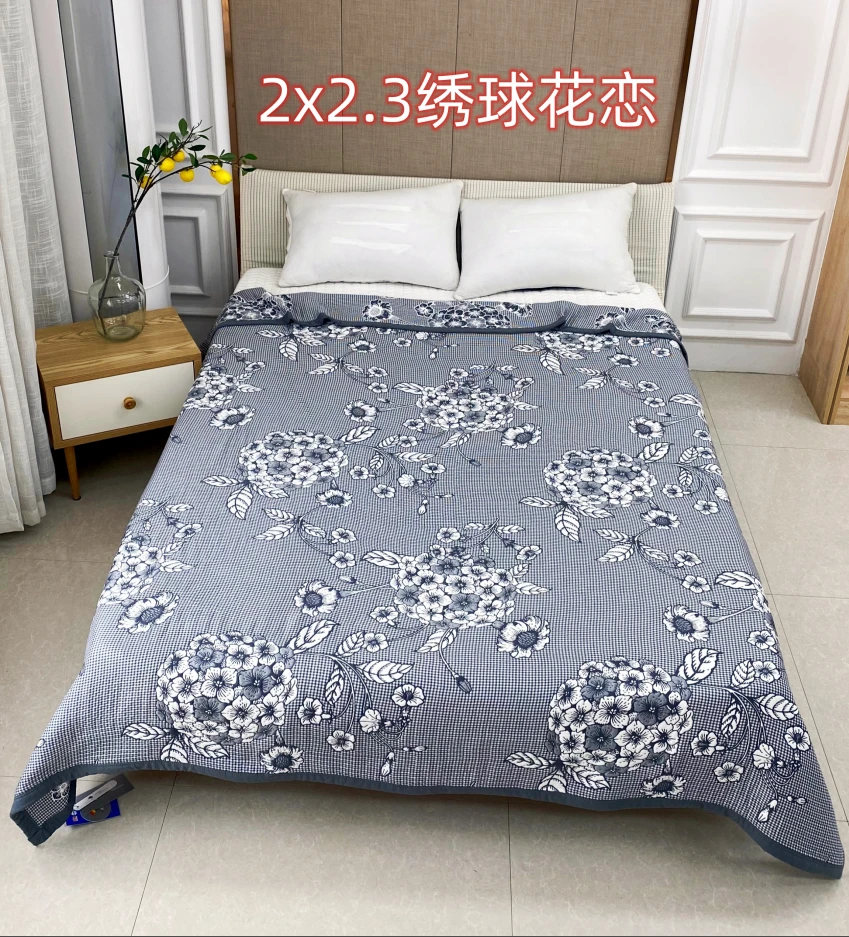 【星爱家】色织提花纯棉100%棉二合一秋冬被盖毯绣球花恋（灰色）