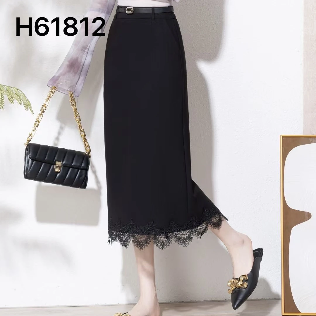 歌哥优质轻奢秋冬新款蕾丝花边气质包臀微弹女装半裙送腰带