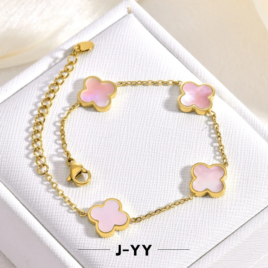 钛钢贝壳手链 四叶草跨境手饰贝壳四叶草金色手链气质轻奢时尚爆