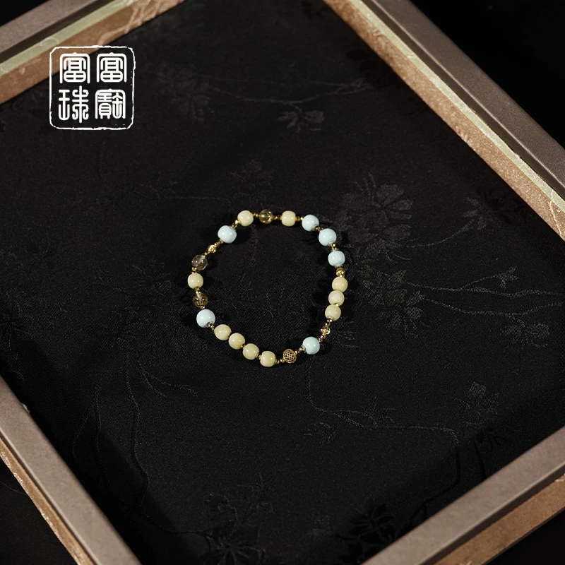 【珞萧】富富珠宝 绿松石18k金气质手串（天然珠宝多样性发）