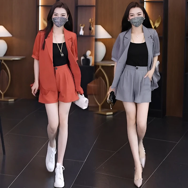 【两件套】2024夏季新款时尚西装套装女宽松显瘦短袖小西服短裤气质