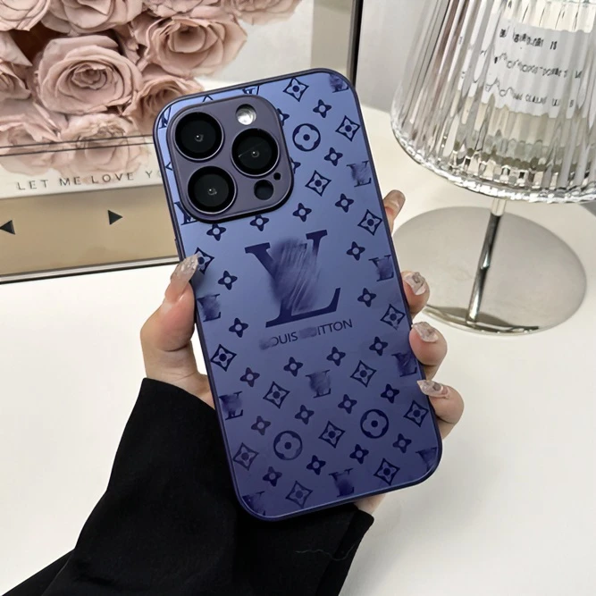 奢华苹果16玻璃手机壳适用iPhone15/14Pro暗夜紫磨砂镜头膜保护套