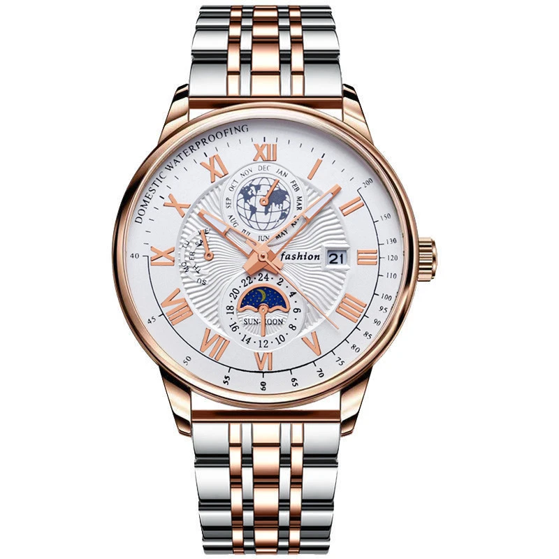 精钢男士全自动防水夜光手表休闲商务日历手表男士男学生表