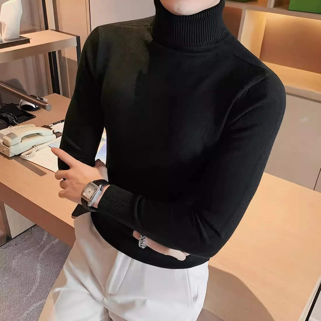 美式高领毛衣男秋冬季加厚保暖长袖翻领针织衫韩版潮流修身打底衫